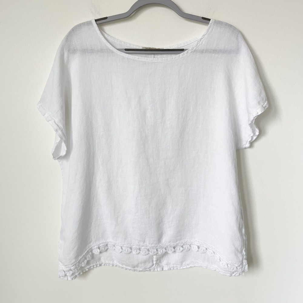 Francesca Bettini Italy‎ Linen Top Lace Trim Womens Large White
